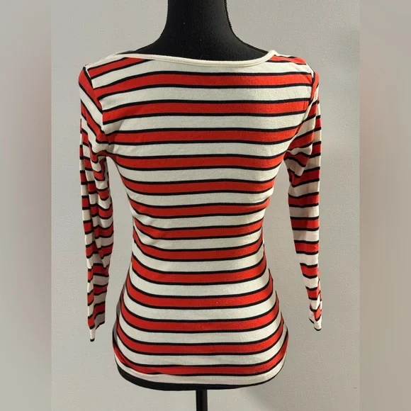 1901 striped boatneck red orange, blue, and white 3/4 sleeve XS - Picture 3 of 8